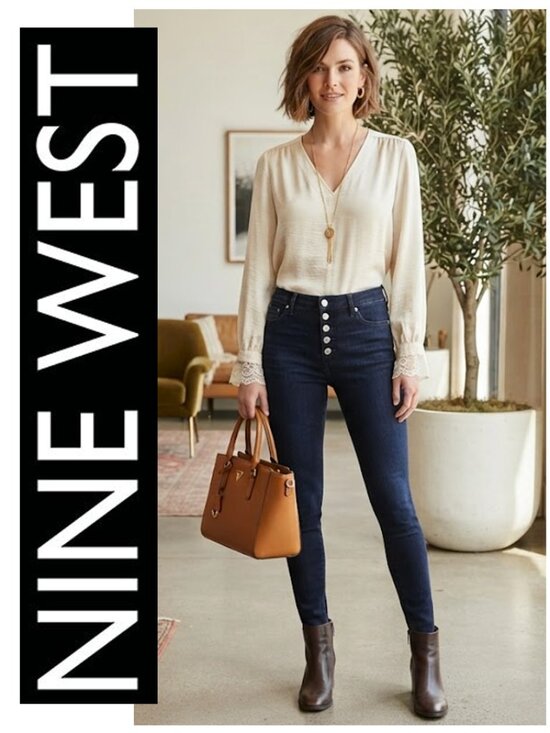 Nine West Denim - NINE WEST - Cotton blend dark wash high waisted open button fly blue jeans
